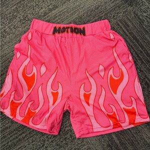 Bright Pink Women's Athletic Shorts with Flame Accent